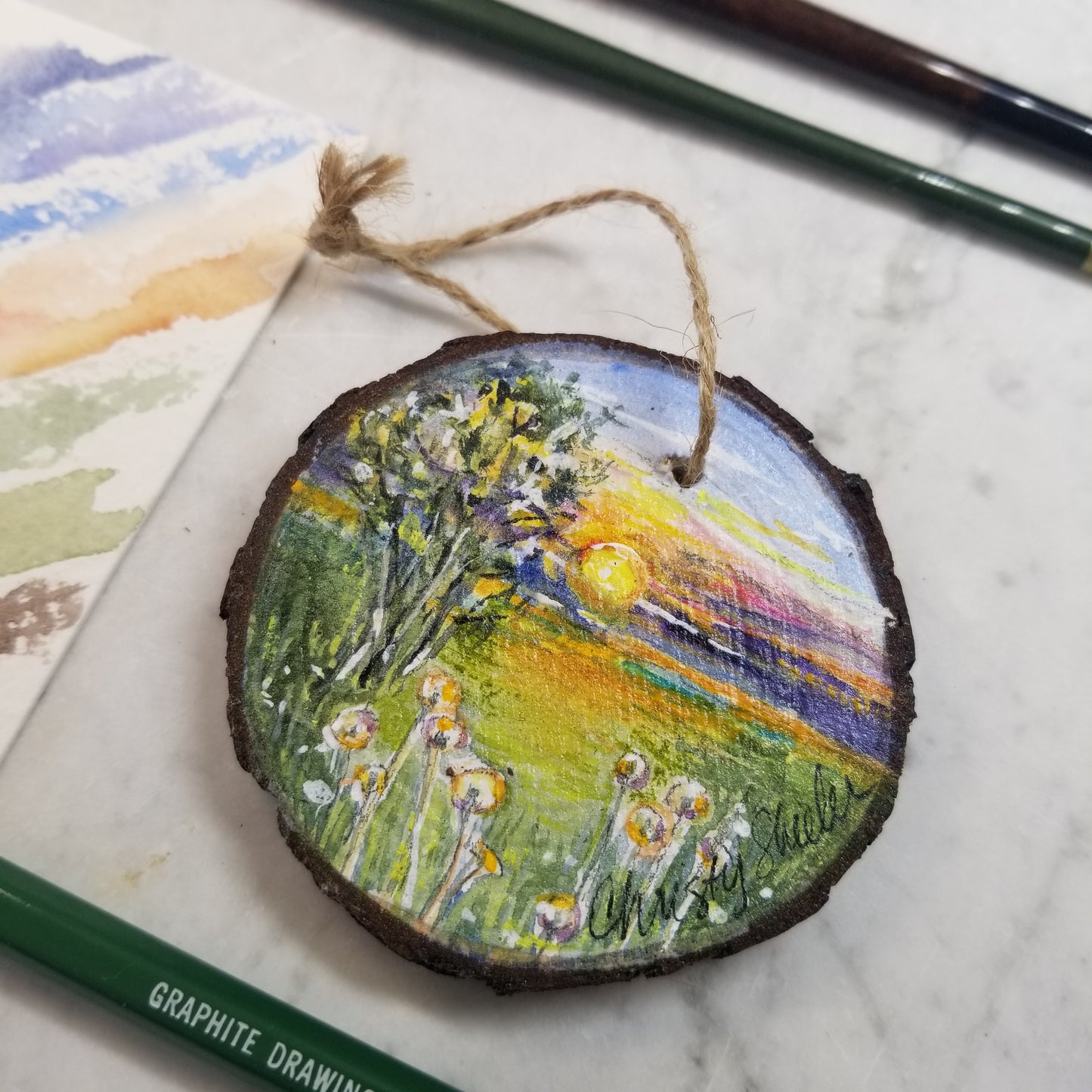 Hand Painted Watercolor Wood Ornaments