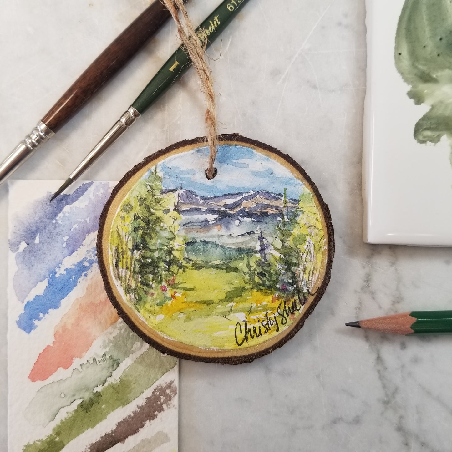 Hand Painted Watercolor Wood Ornaments
