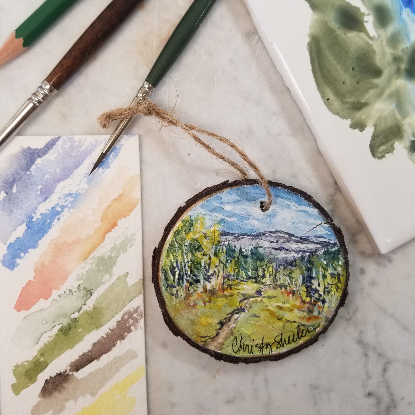 Hand Painted Watercolor Wood Ornaments