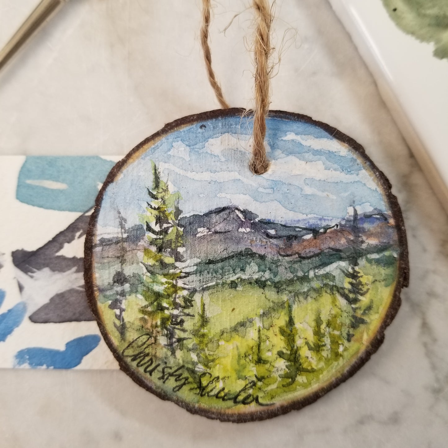 Hand Painted Watercolor Wood Ornaments